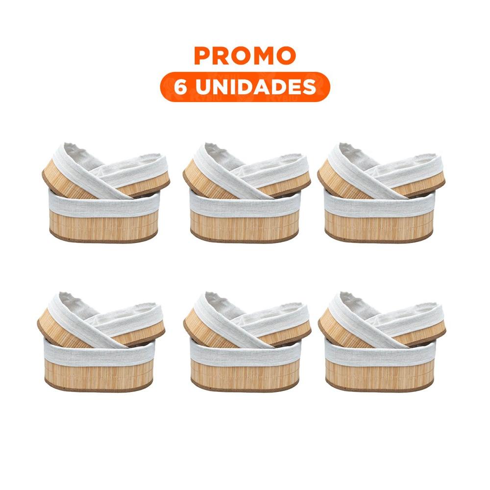Pack6 Cestas Versatiles de Bambu y Tela para Decoracion y Orden