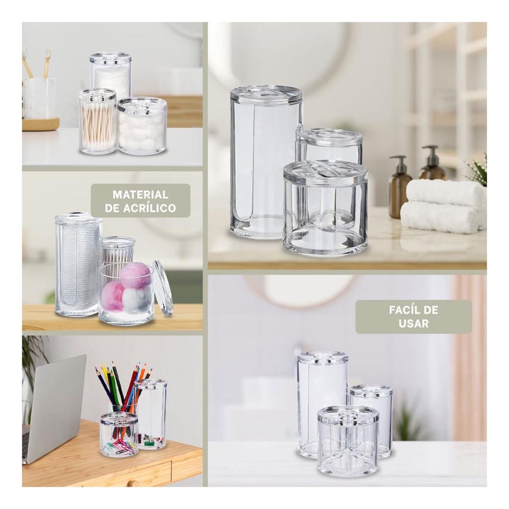Estuche acrilico con 3 espacios tubulares y tapa para organizacion en hogar transparente