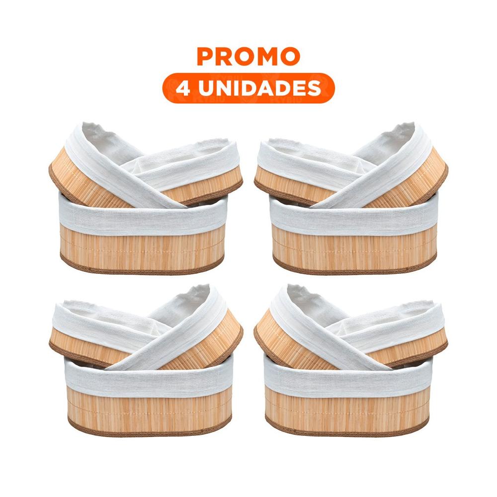 Pack4 Organizadores Artesanales de Bambu y Tela para Casa Y+Regalo Sticker