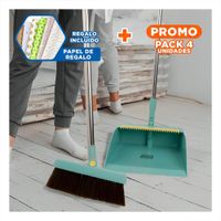 Pack4 Apoyo domestico con Recogedor Verde para Limpieza del Hogar Diario Y+Papel Regalo