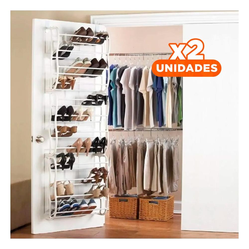 Pack2 Colgador Compacto de Puerta para 36 Pares Calzado Blanco Espacio Util Y+Regalo Sticker