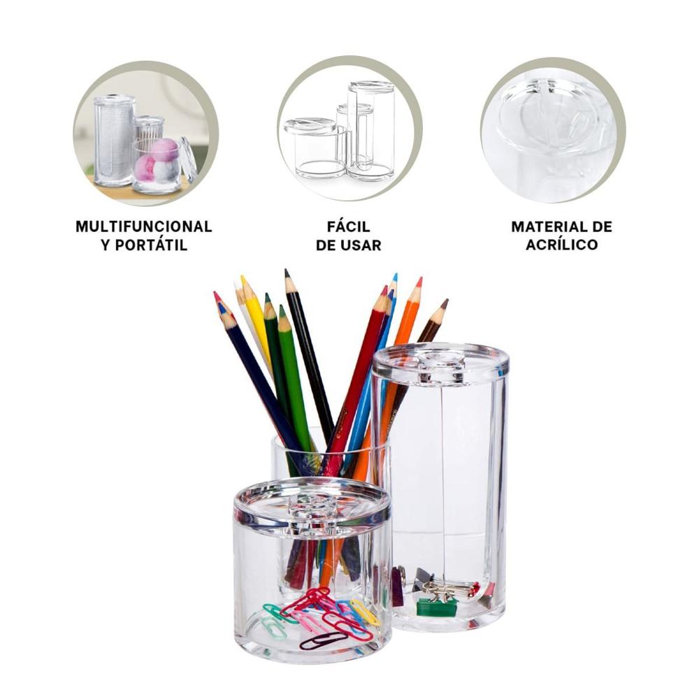 Base acrilica con 3 espacios tubulares y tapa para orden en tocador transparente Y+Ligas Regalo Base acrilica con 3 espacios tubulares y tapa para orden en tocador transparente Y+Ligas Regalo