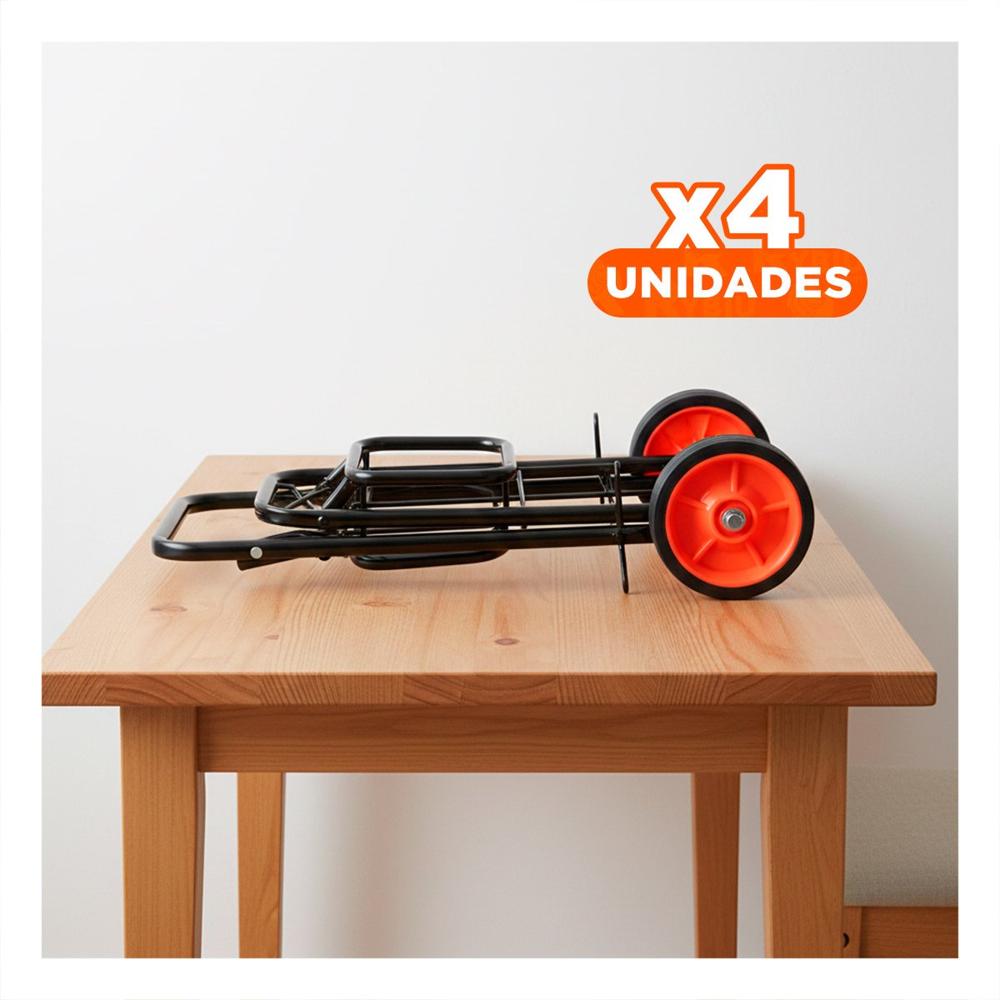 Pack4 Carro Movil Plegable Negro con Liga para Transporte de Paquetes