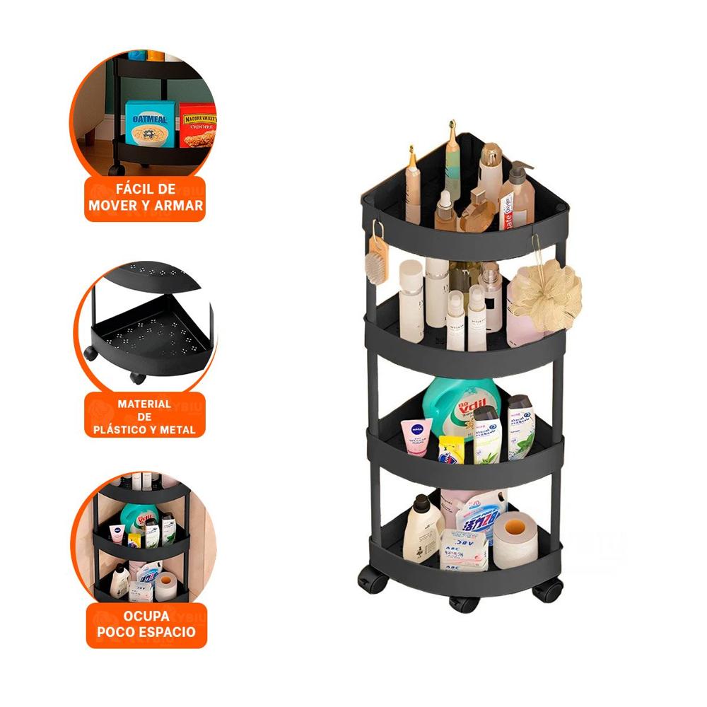 Mueble Esquinero De 4 Niveles con Ruedas Negro Almacenaje Seguro Y+Ligas Regalo Mueble Esquinero De 4 Niveles con Ruedas Negro Almacenaje Seguro Y+Ligas Regalo