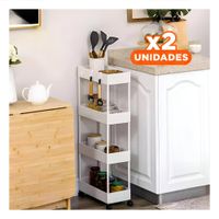 Pack2 Sistema de Cocina 4 Niveles con ruedas Delgado Blanco 90 X 13 X 40 Cm Y+Papel Regalo