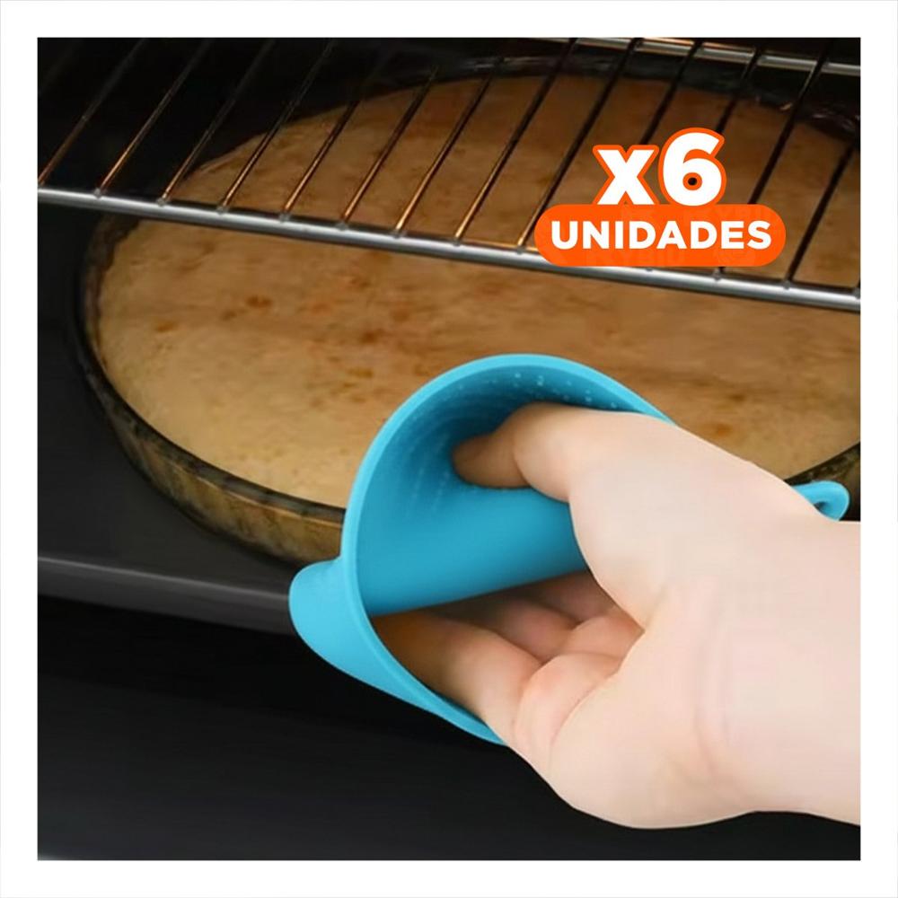 Pack6 Manoplas Cocina de Silicona Celeste para Hogar y Alimentos 7,3x9,5cm Y+Regalo Sticker