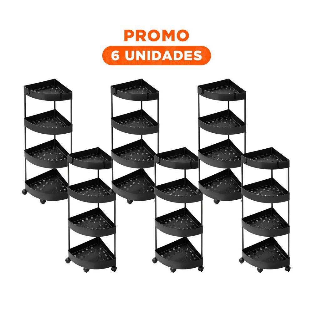 Pack6 Estantero Angular De 4 Niveles con Ruedas Negro Estructura Firme y Seguro Pack6 Estantero Angular De 4 Niveles con Ruedas Negro Estructura Firme y Seguro
