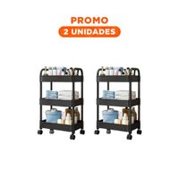 Pack2 Rack de Almacenamiento 3 Niveles con Ruedas y Asas Hogar Negro