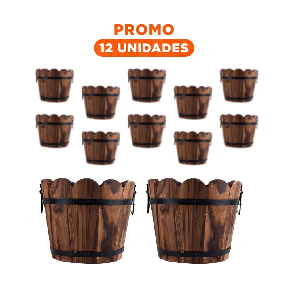 Pack12 Jardinera Artesanal de Madera Tipo Barril con Borde Ondeado Marron Y+Regalo Sticker Pack12 Jardinera Artesanal de Madera Tipo Barril con Borde Ondeado Marron Y+Regalo Sticker