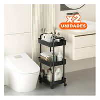 Pack2 Almacenador Auxiliar con Ruedas 3 Niveles y Asas a Plastico Negro Y+Regalo Sticker