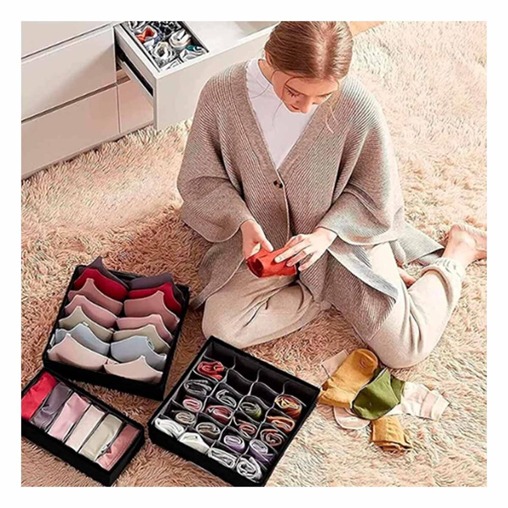 Organizador Negro de Cajon para Ropa Interior Set de 4 Y+Papel Regalo