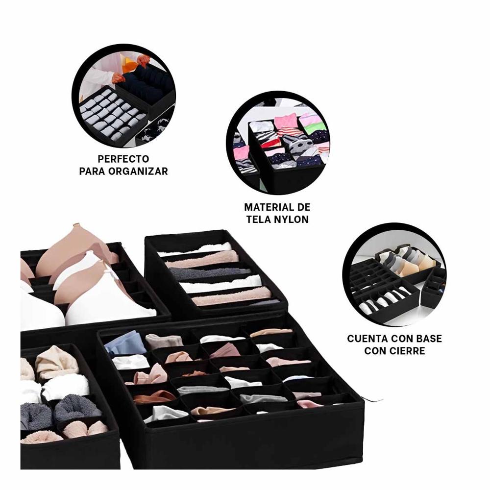 Organizador Domestico Negro para Cajon de Ropa Interior 4 Unidades Y+Ligas Regalo Organizador Domestico Negro para Cajon de Ropa Interior 4 Unidades Y+Ligas Regalo