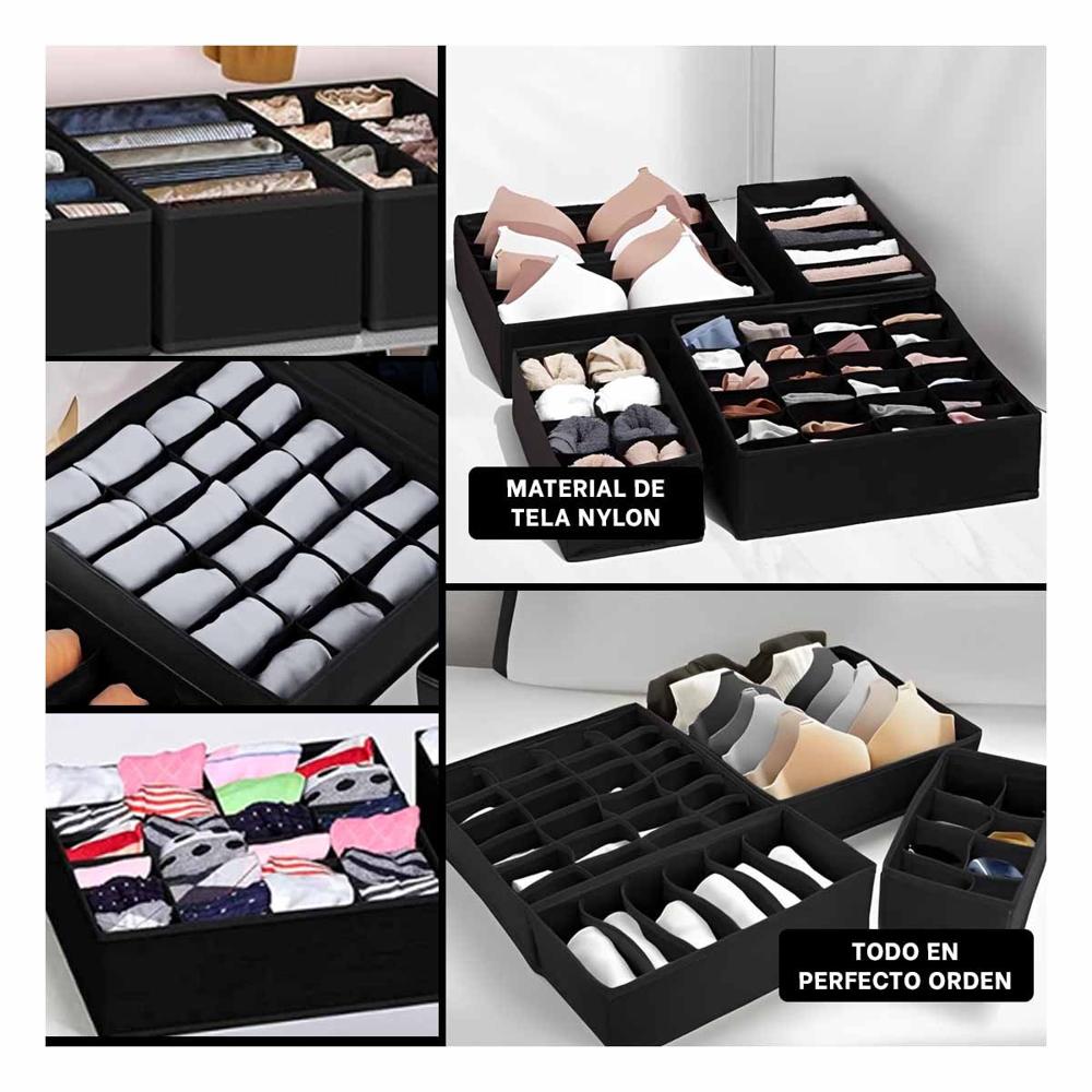 Organizador de Cajon para Ropa Interior en Set de 4 Color Negro