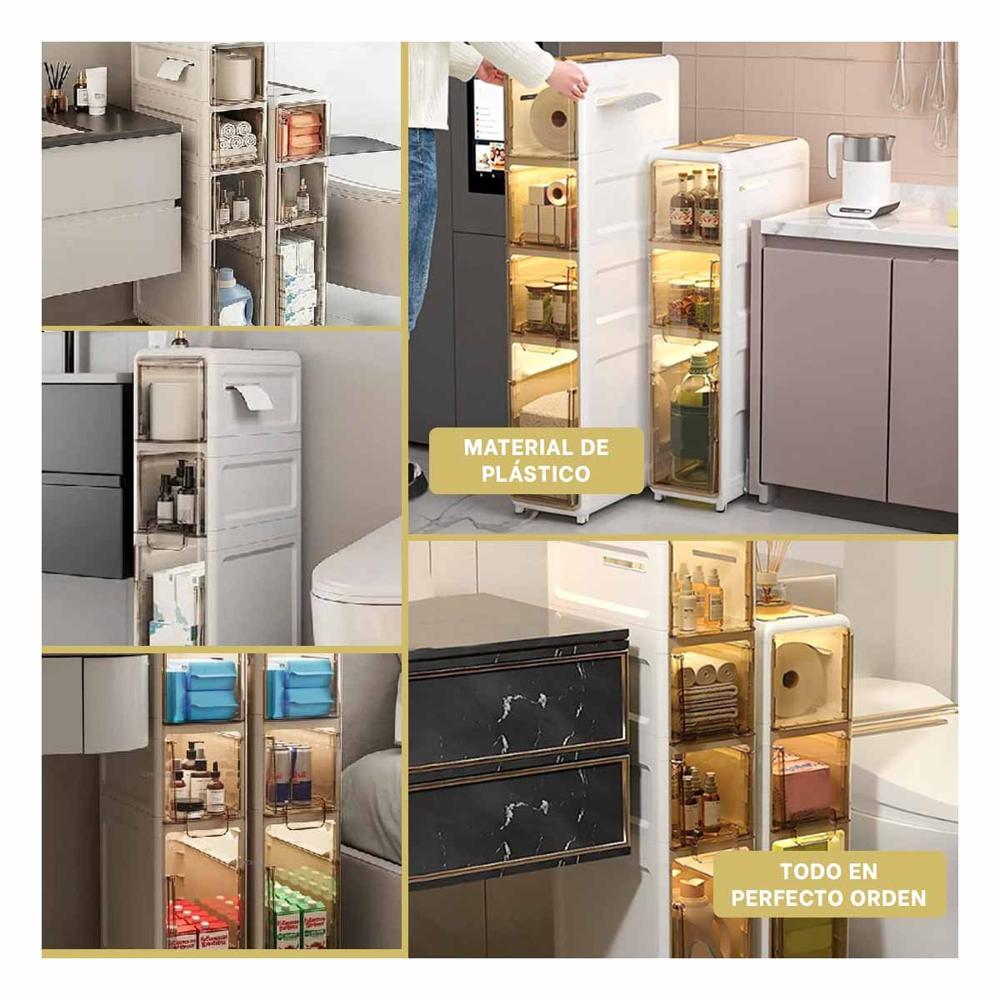 Gabinete Blanco de 3 Niveles con Puertas y Ruedas Integradas