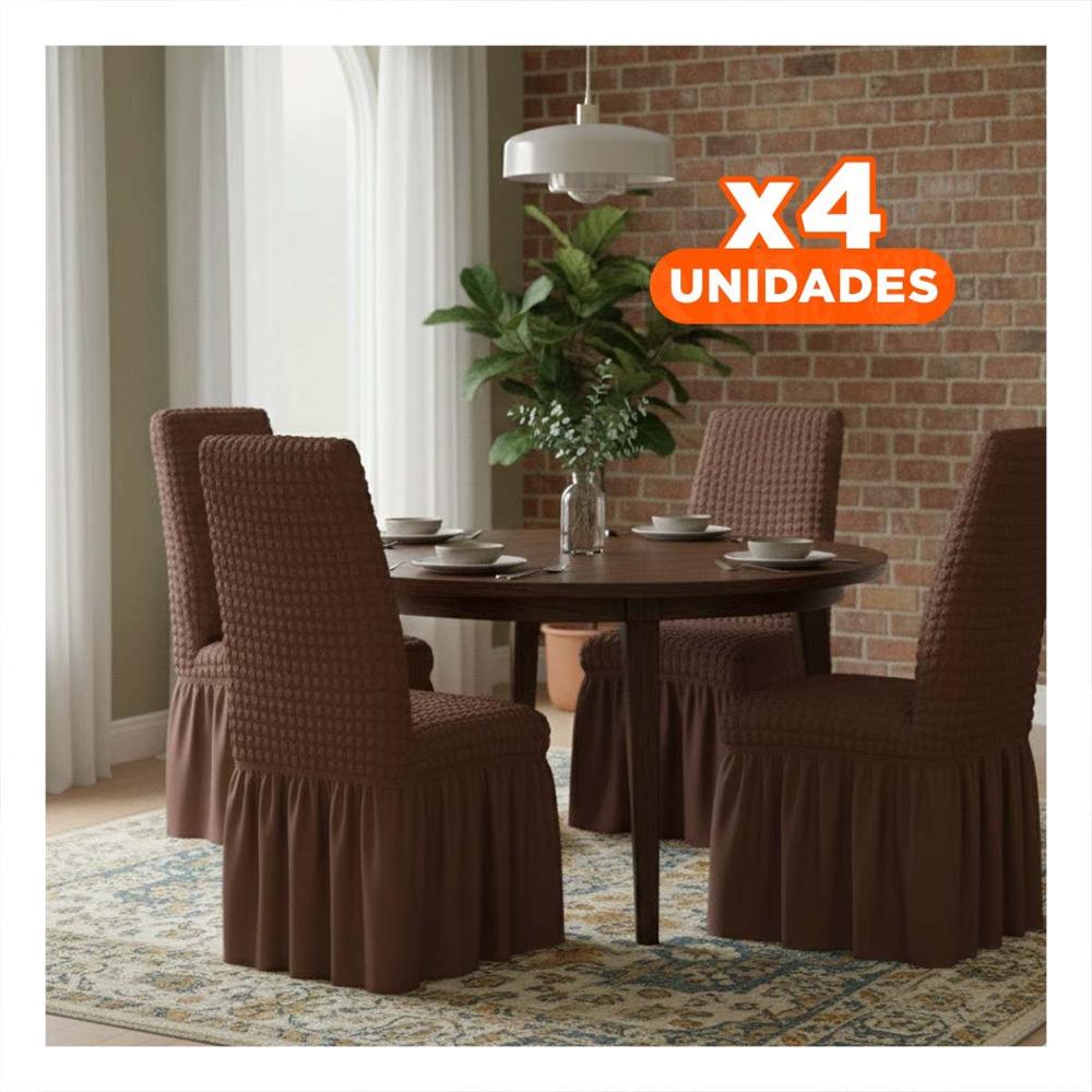 Pack4 Funda Elastica para Silla con Relieve Cuadrado Color Marron Pack4 Funda Elastica para Silla con Relieve Cuadrado Color Marron