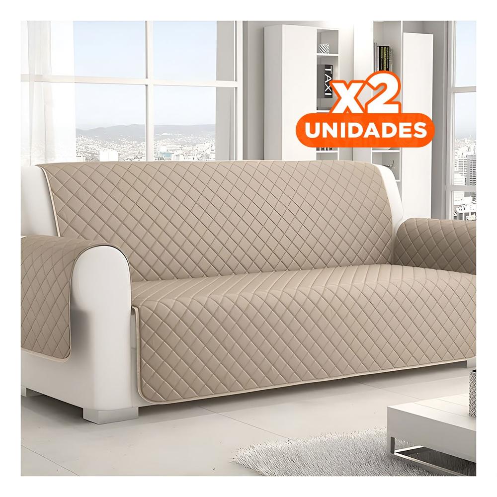 Pack2 Funda Flexible para Sofa en Color Beige con Dimensiones 130x195cm Y+Regalo Sticker
