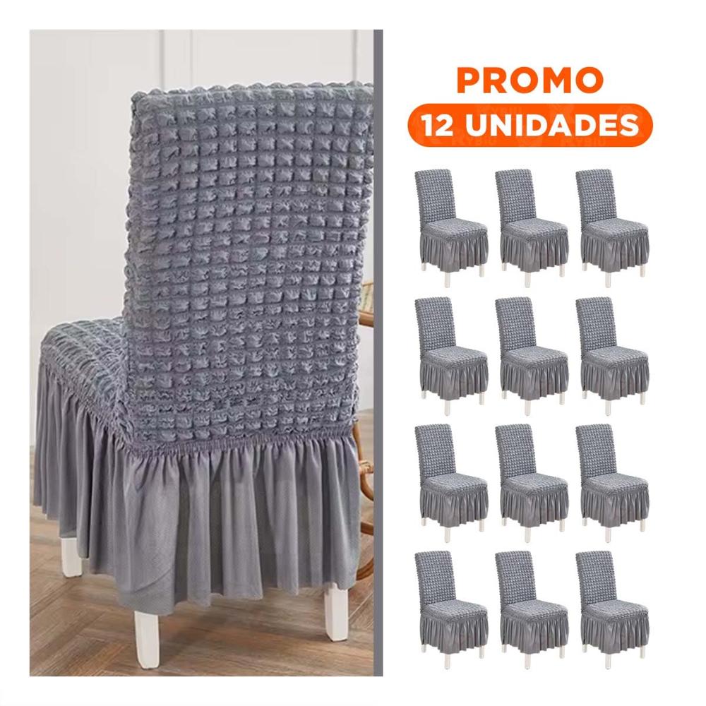 Pack12 Protector Elastica para Silla con Relieve Cuadrado Color Plomo Y+Regalo Sticker Pack12 Protector Elastica para Silla con Relieve Cuadrado Color Plomo Y+Regalo Sticker