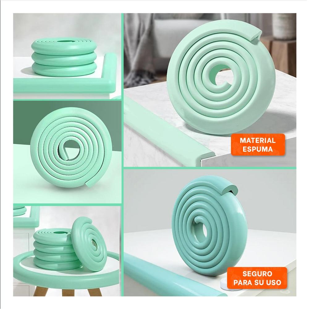 Cinta Protectora de Bordes Espuma 2 Metros Color Verde Agua Seguridad Hogar