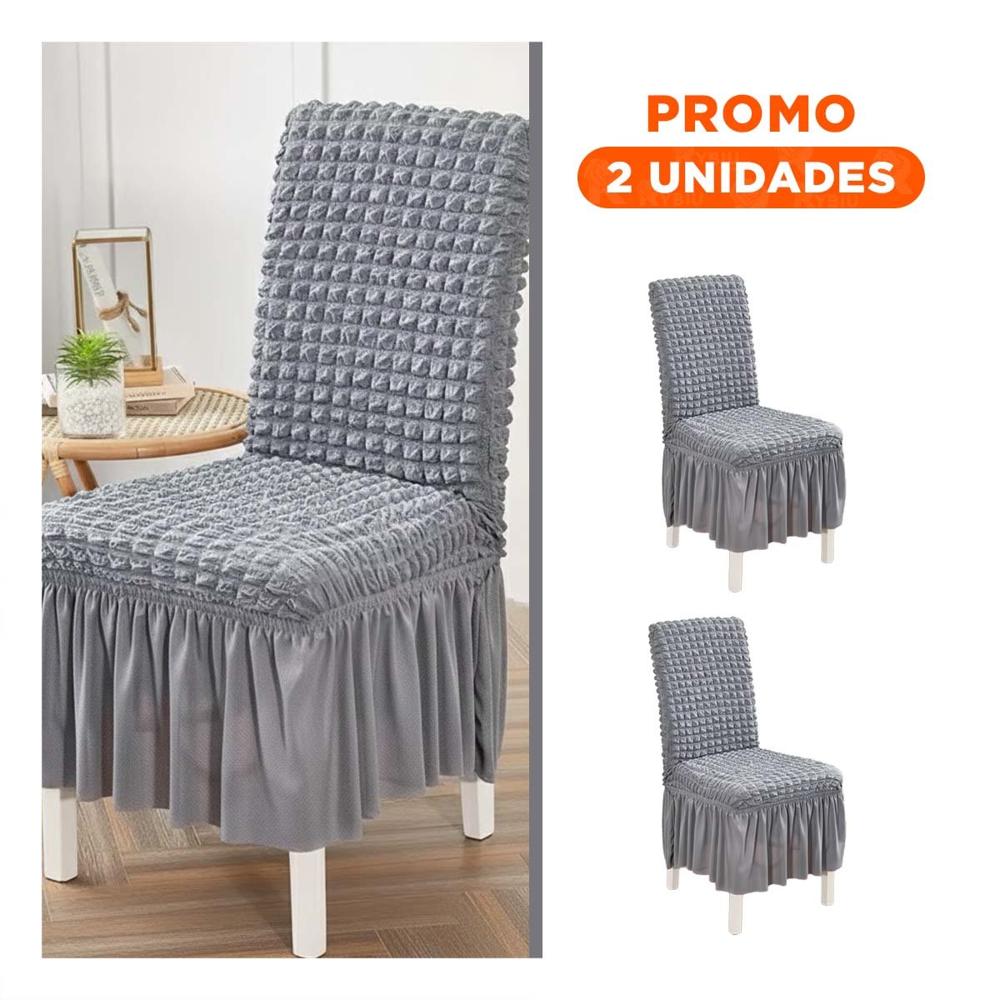 Pack2 Funda para Silla Color Plomo Elastica con Patron Texturizado Cuadrado Pack2 Funda para Silla Color Plomo Elastica con Patron Texturizado Cuadrado