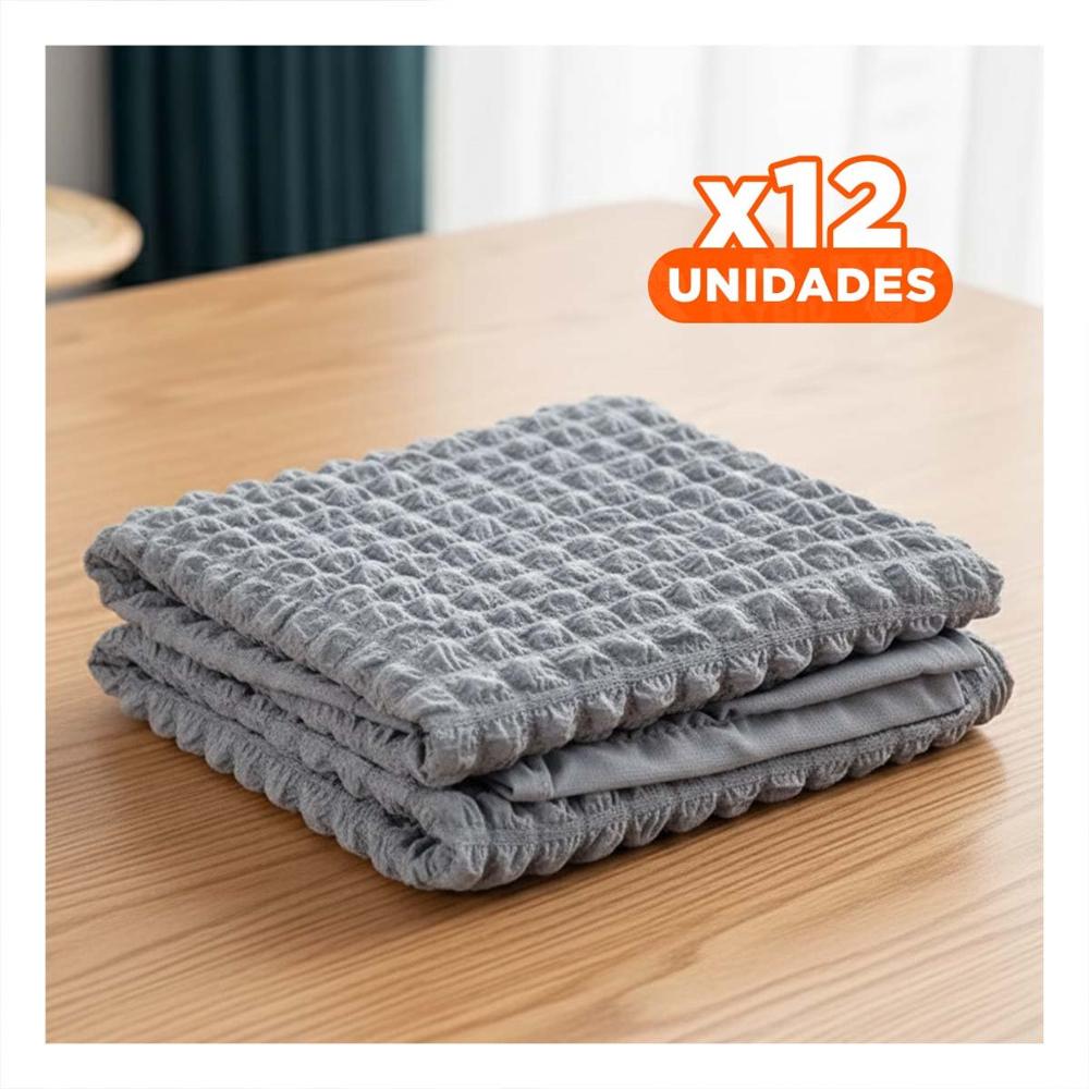 Pack12 Protector Elastica Color Plomo para Silla con Relieve Geometrico Cuadrado Y+Papel Regalo