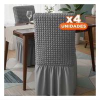 Pack4 Funda Elastica para Silla con Relieve Cuadrado Color Plomo
