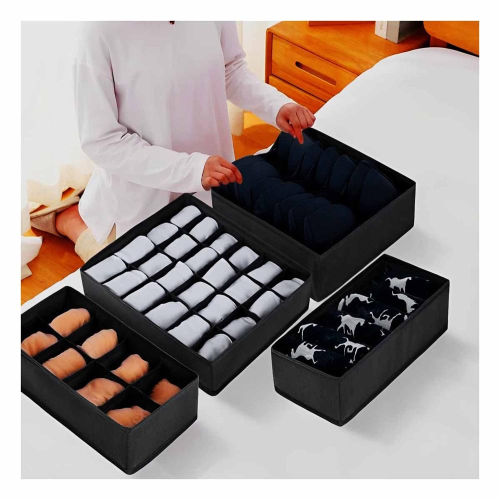 Organizador Modular para Ropa Interior en Cajon Set Negro de 4 Y+Post It Organizador Modular para Ropa Interior en Cajon Set Negro de 4 Y+Post It