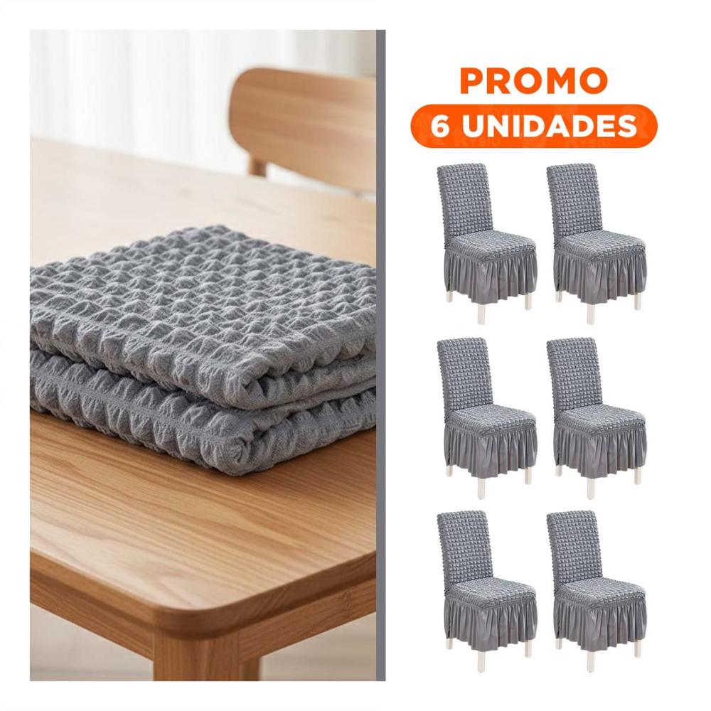Pack6 Forro Elastica de Silla Color Plomo con Relieve Visual de Burbujas Pack6 Forro Elastica de Silla Color Plomo con Relieve Visual de Burbujas