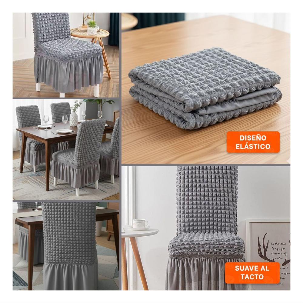 Cubierta Elastica para Silla Color Plomo con Relieve de Burbujas Cuadradas