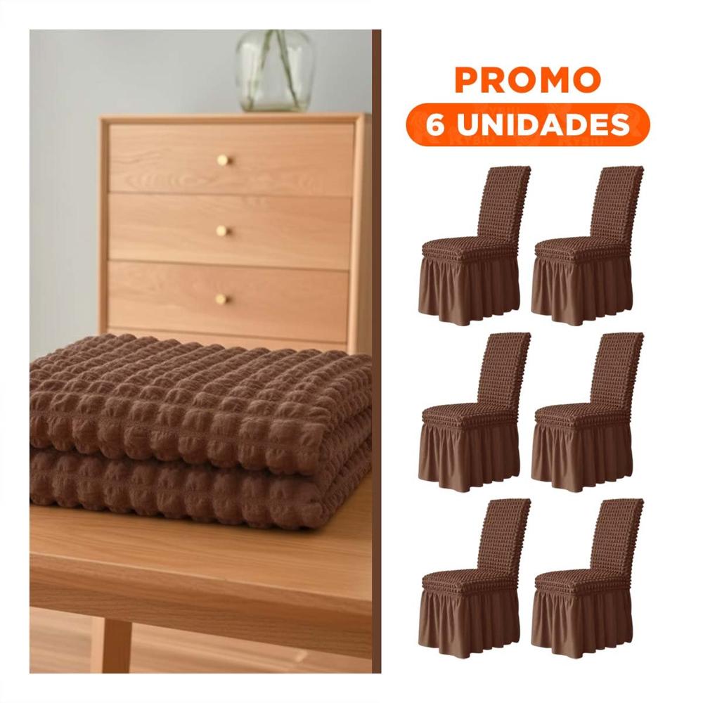 Pack6 Forro Elastica de Silla Color Marron con Relieve Visual de Burbujas Pack6 Forro Elastica de Silla Color Marron con Relieve Visual de Burbujas