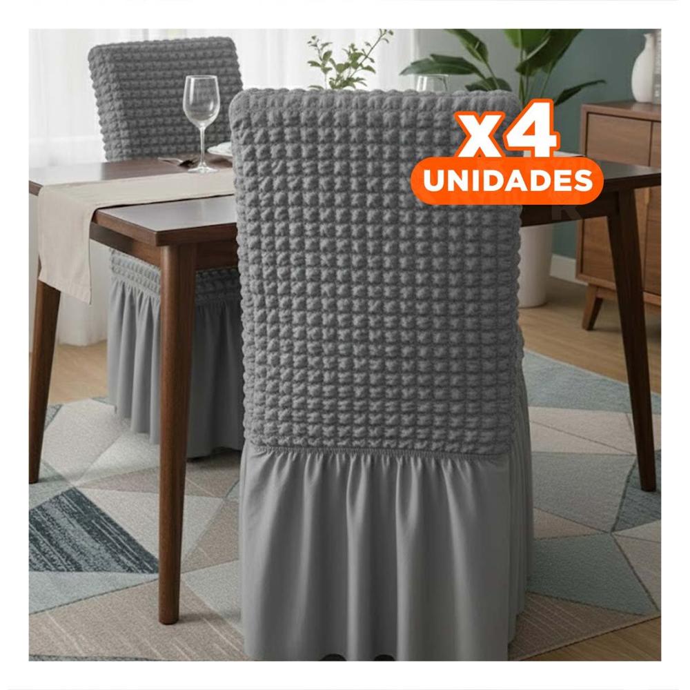 Pack4 Funda de Silla Color Plomo con Patron de Burbujas Elastica Y+Papel Regalo