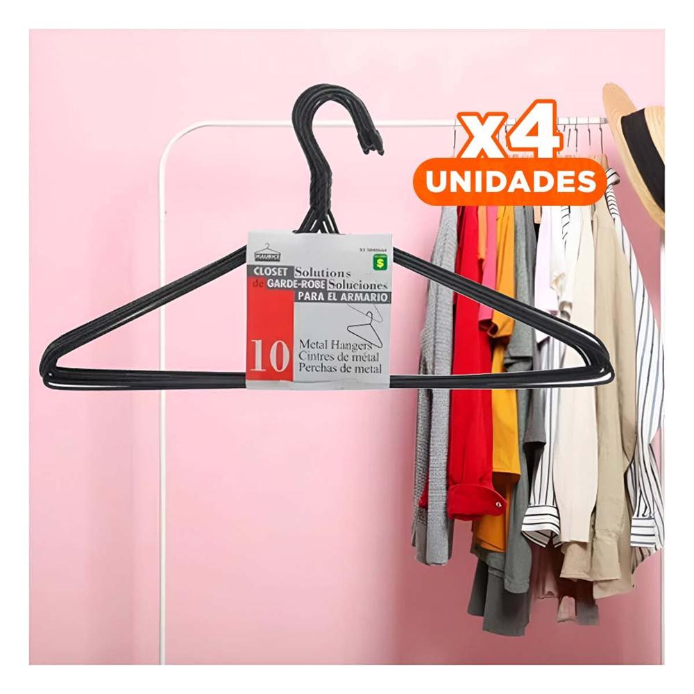 Pack4 Soporte Clasico de Alambre Negro con 10 Piezas 21x40cm para Prendas