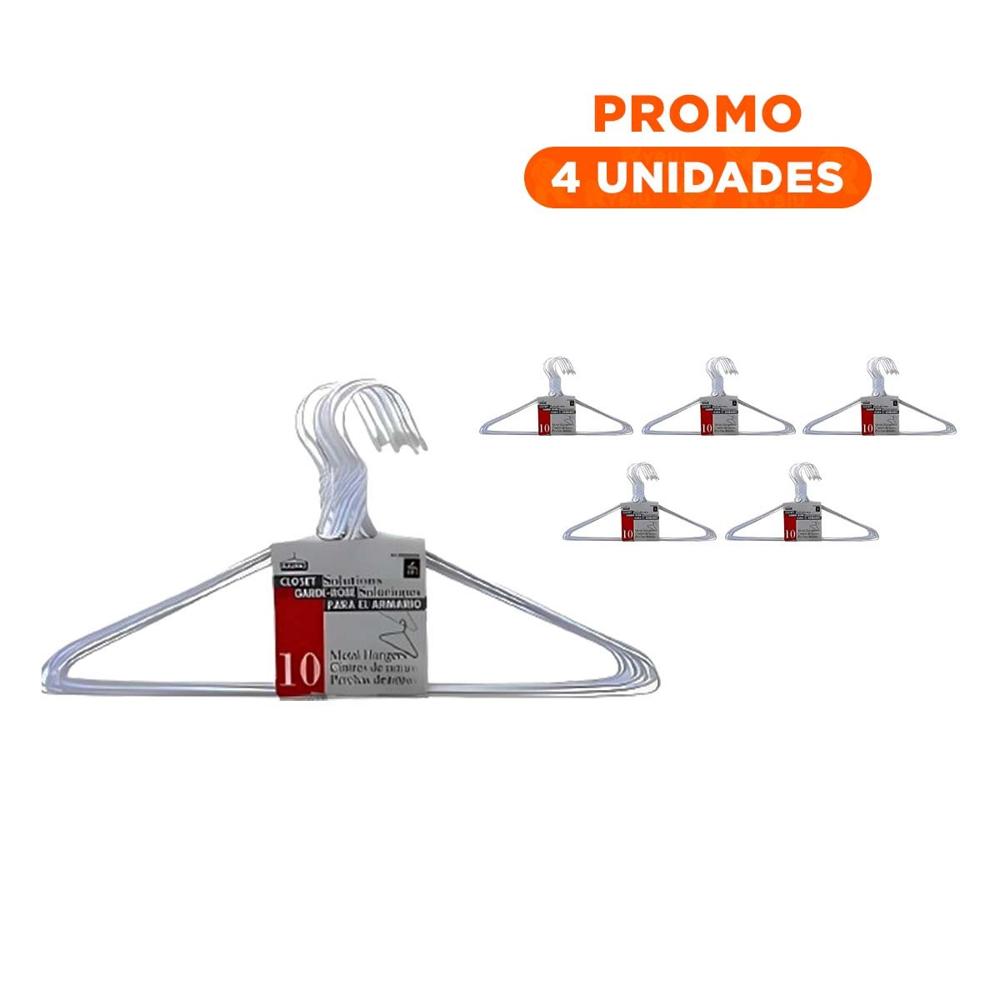 Pack4 Colgador Clasico Blanco de Alambre 10 Piezas 21x40cm para Guardar Ropa Y+Regalo Sticker