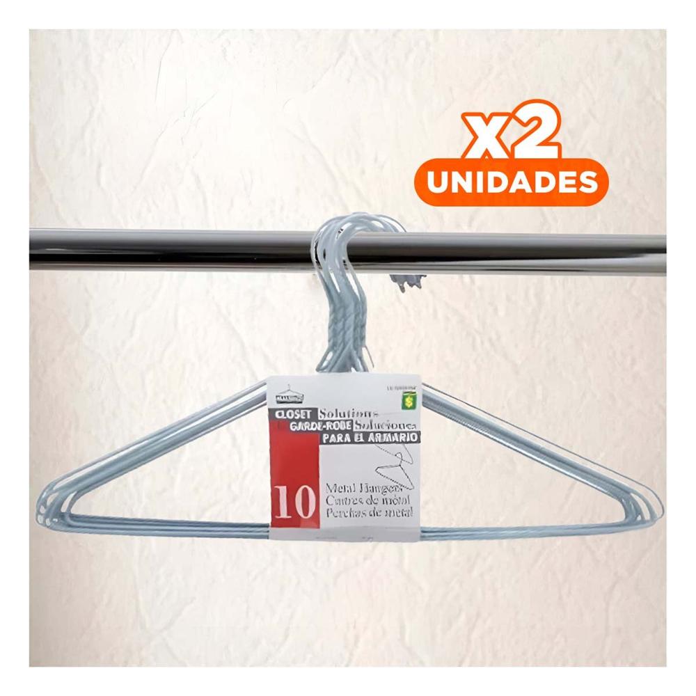 Pack2 Percha de Alambre Plomo con 10 Piezas 21x40cm para Guardar Prendas Y+Regalo Sticker Pack2 Percha de Alambre Plomo con 10 Piezas 21x40cm para Guardar Prendas Y+Regalo Sticker