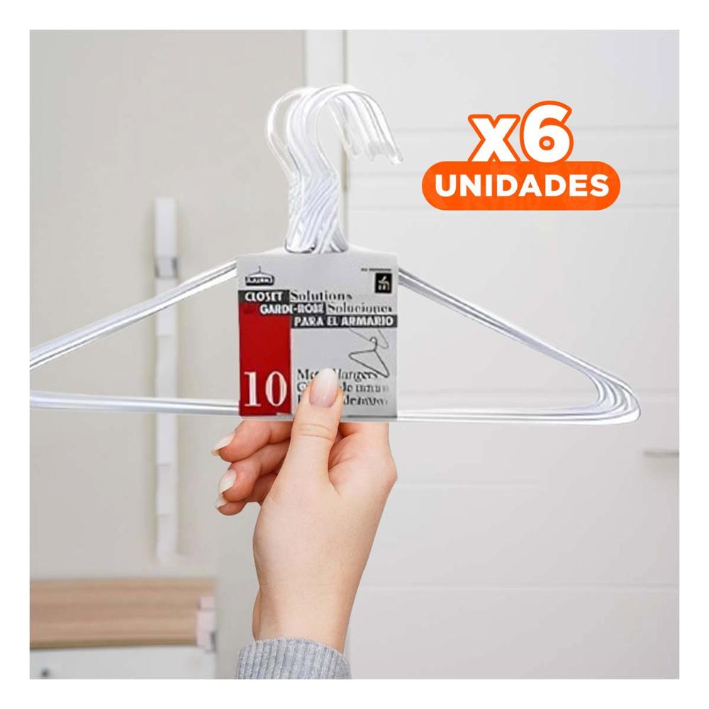 Pack6 Percha Clasica Blanca de Alambre Set 10 Piezas 21x40cm Y+Papel Regalo
