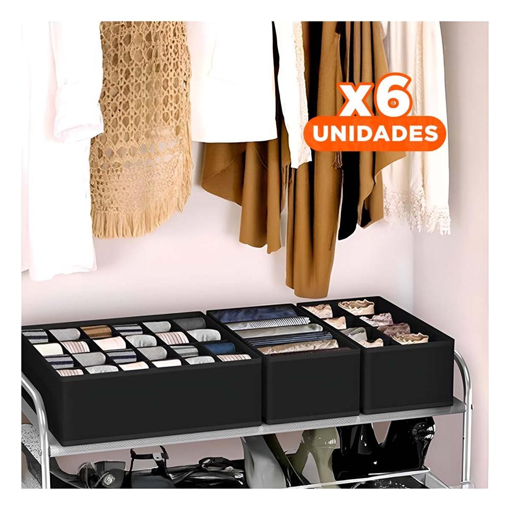 Pack6 Contenedor para Orden de Ropa Interior en Cajon Negro Y+Regalo Sticker