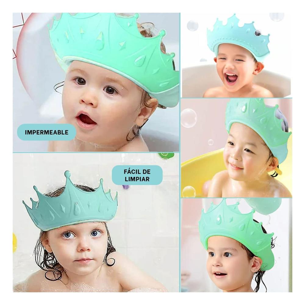 de Ducha Infantil Ajustable Tipo Gorro en Verde Agua