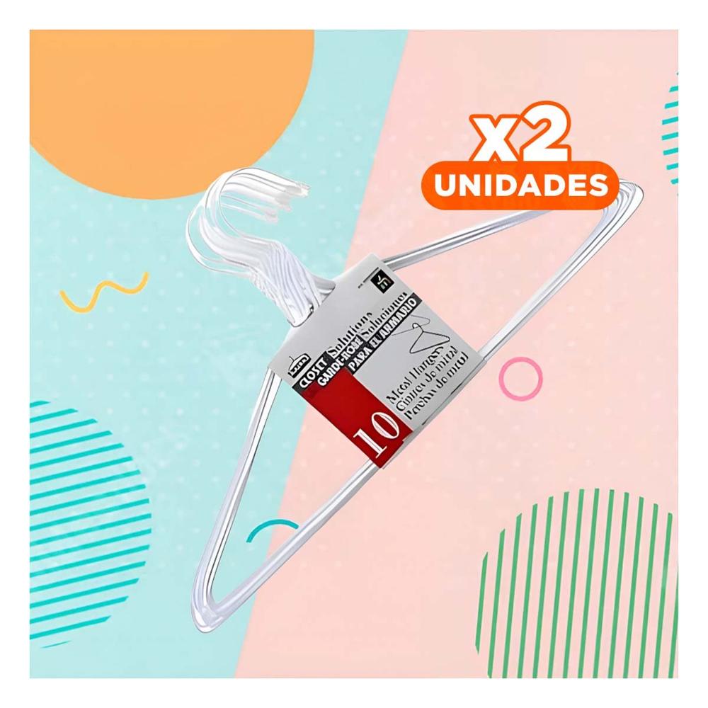 Pack2 Percha de Alambre Blanca Set de 10 Piezas 21x40cm para Hogar Y+Regalo Sticker
