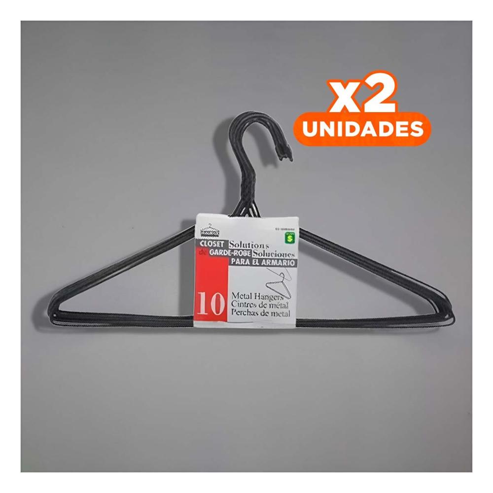 Pack2 Percha Clasica de Alambre Negra con 10 Piezas 21x40cm para Ropa Y+Regalo Sticker