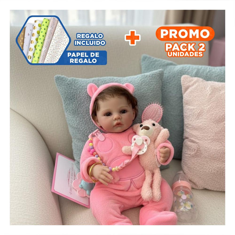 Pack2 Juguete de Coleccion 48cm con pijama enterizo y gorro Rosado para el Juego Y+Papel Regalo