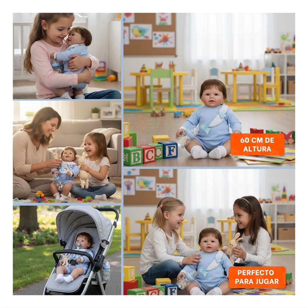 Juguete de Coleccion 60cm con pijama y babero Celeste para su Energia Y+Post It