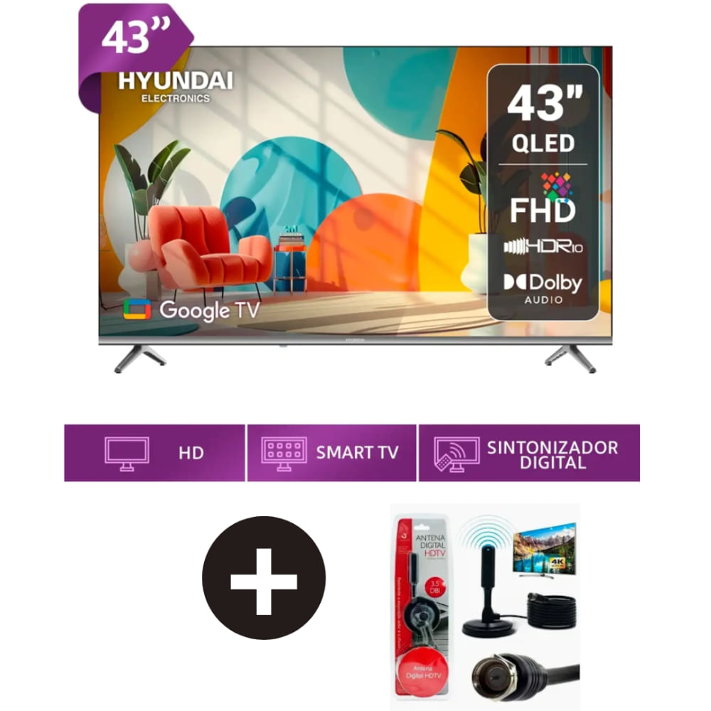 TELEVISOR SMART TV HYUNDAI QLED 43 HYLED4326QG MAS Antena Digital