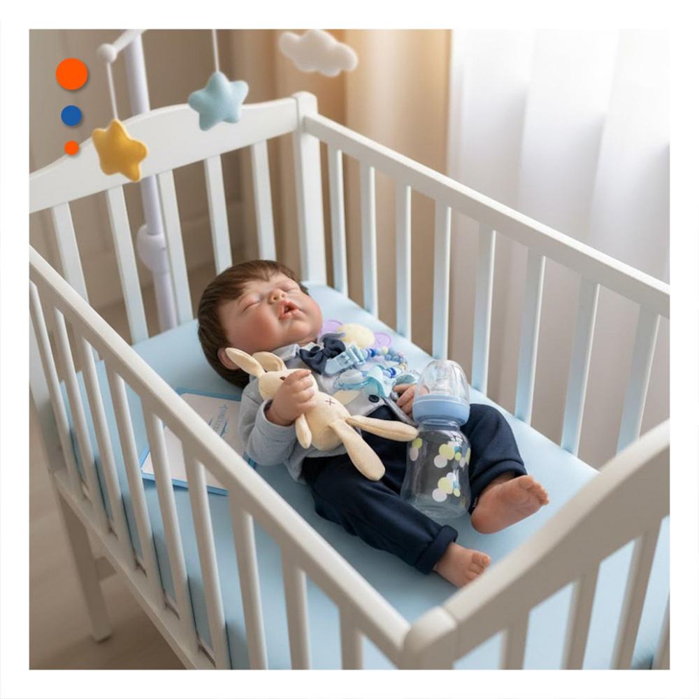 Recien Nacido Falso 48cm con ropa formal Plomo y Azul Noche para Niños