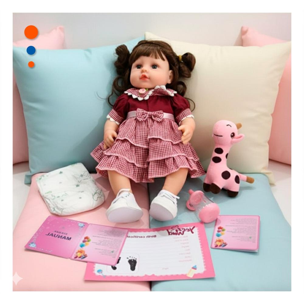 Recien Nacida Falsa con vestido volados en Color Guinda para sus Niños