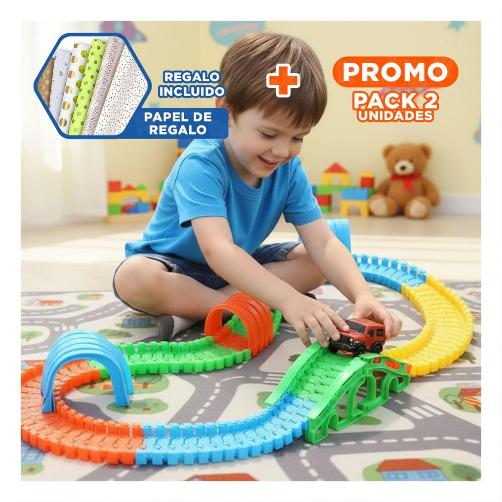 Pack2 Pista de Colores con Carro Juguete para Niños Creativo y Seguro Y+Papel Regalo