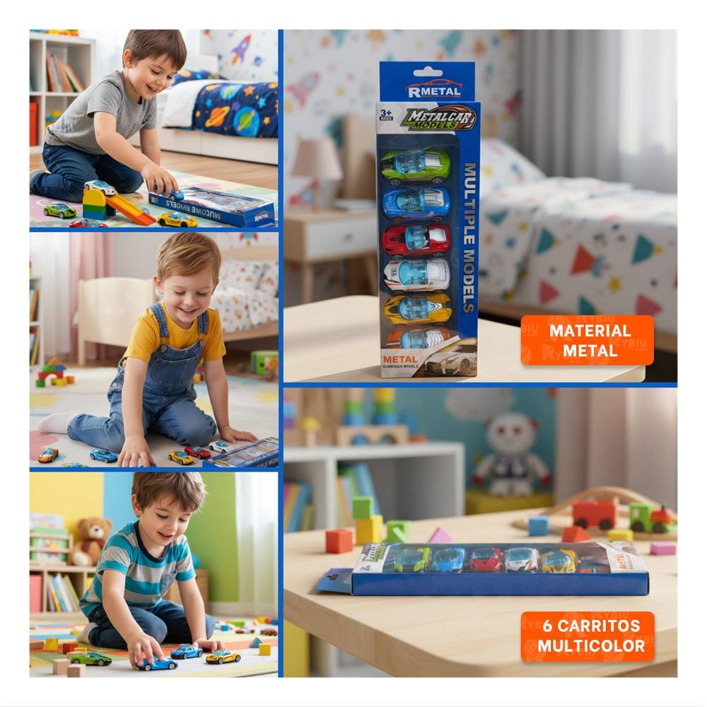 Conjunto 6 Carritos Multicolor para Juego Diario en Casa Y+Post It