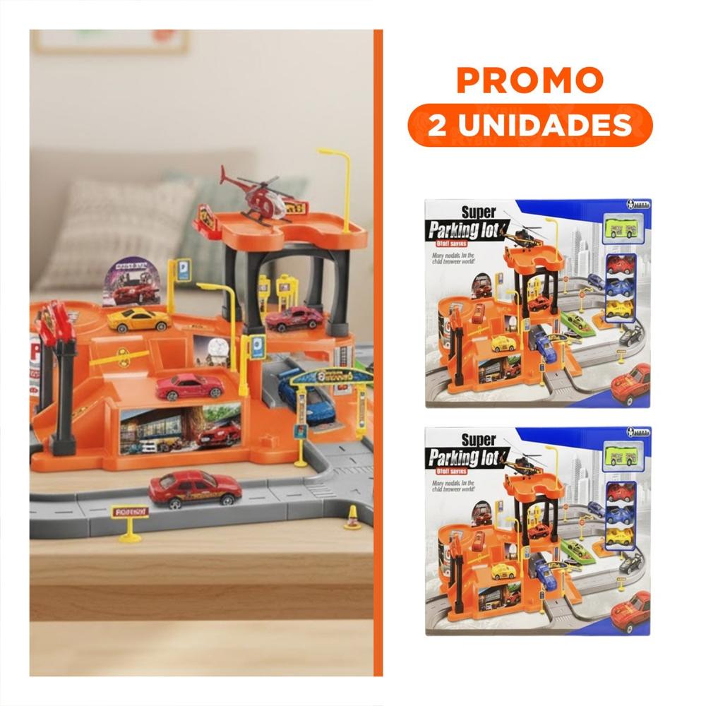 Pack2 Zona de Juego Infantil con Pista de Estacionamiento 69x56cm Naranja Plomo