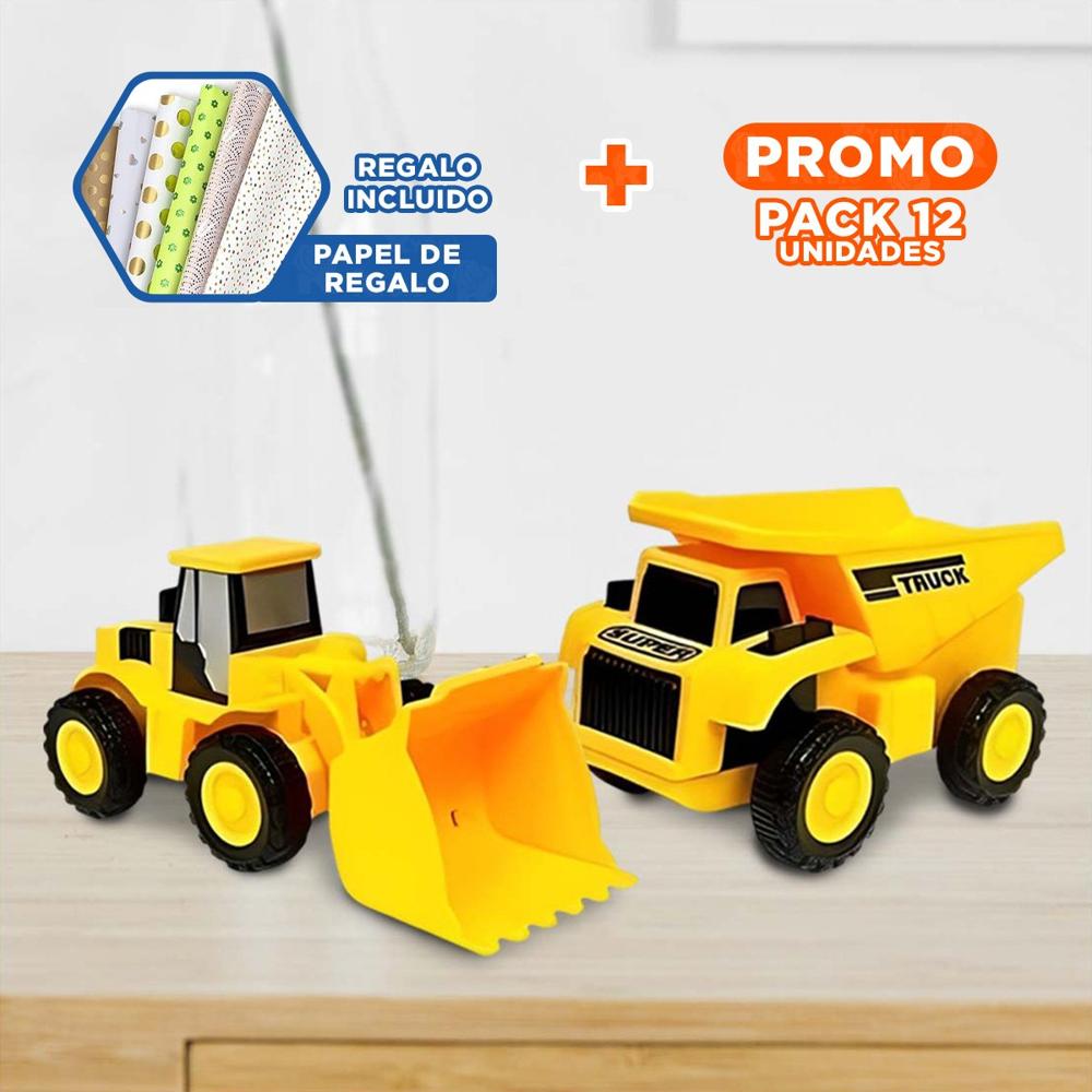 Pack12 Equipos de Construccion con 4 Piezas Amarillas para Simular Obra Y+Papel Regalo