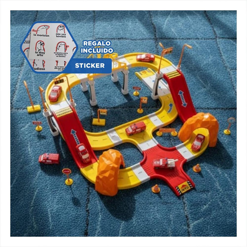 Centro de Estacionamiento Infantil Carritos Emergencia 46x52cm Rojo Amarillo Y+Regalo Sticker