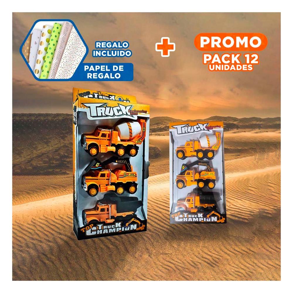 Pack12 Lote de 3 Carritos amarillo de Construccion para Uso Diario Y+Papel Regalo