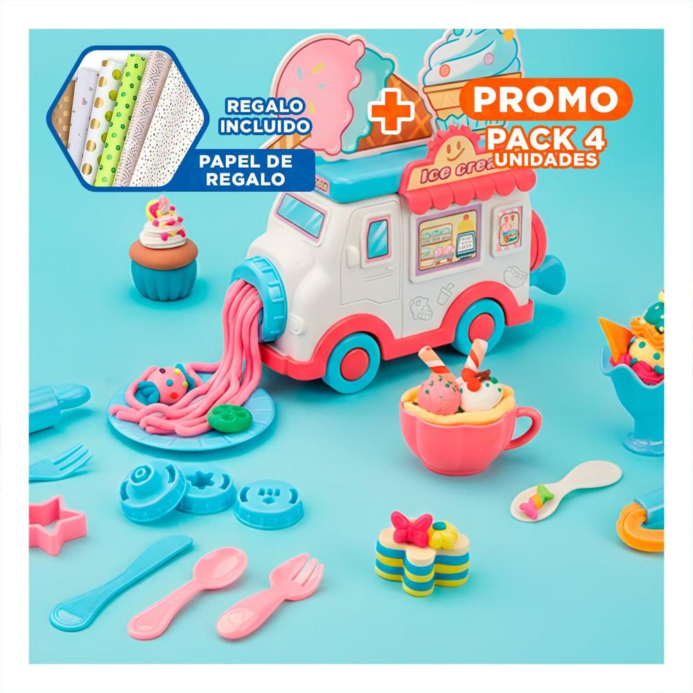 Pack4 Coleccion de Helado Infantil Blanco y rosado Magic para Juegos Y+Papel Regalo